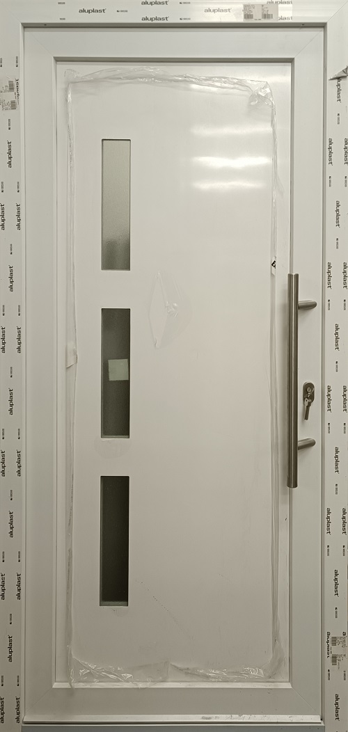Vpredaj oken a dver! Plastov vchodov dvee Soft 2022-14 Bl 100x210cm, Prav, Dovnit, Madlo 60cm